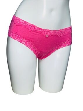 Victoria's Secret Ribbed Lace Cheeky Panty in Hollywood Pink is a stylish and